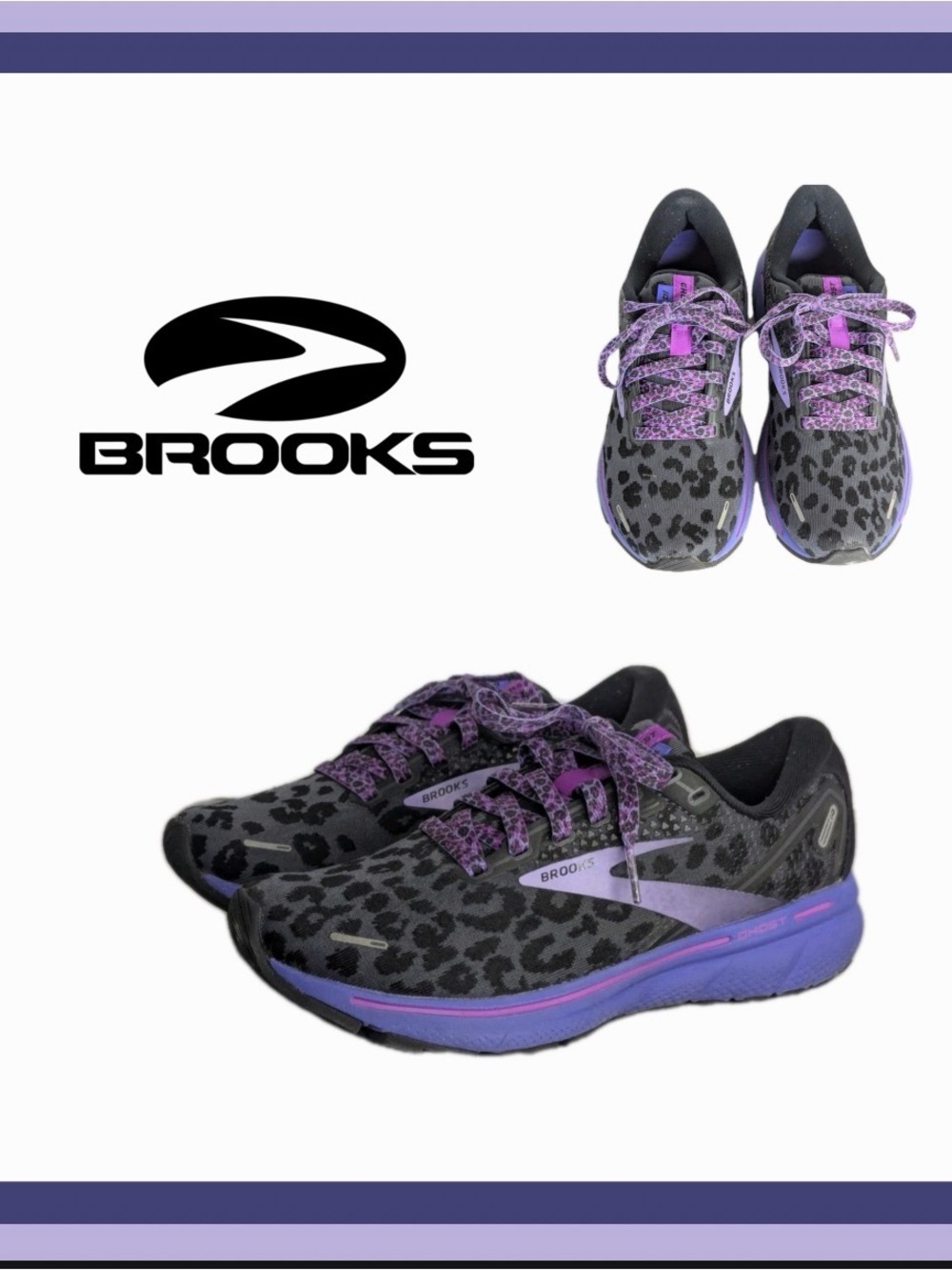 Brooks Ghost 14 Electric Cheetah Print Purple Running Shoe Sz 11.5